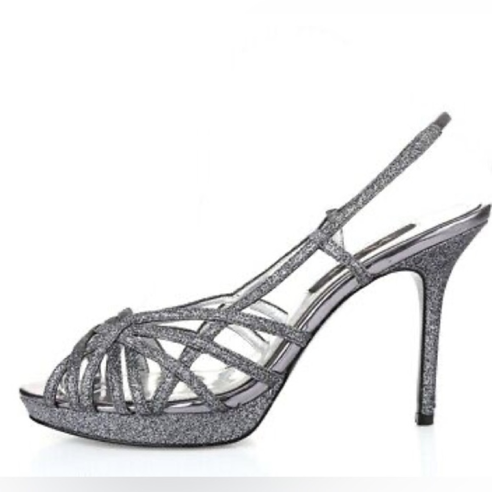 Nina Silver Sparkly Sling Heels size 8M